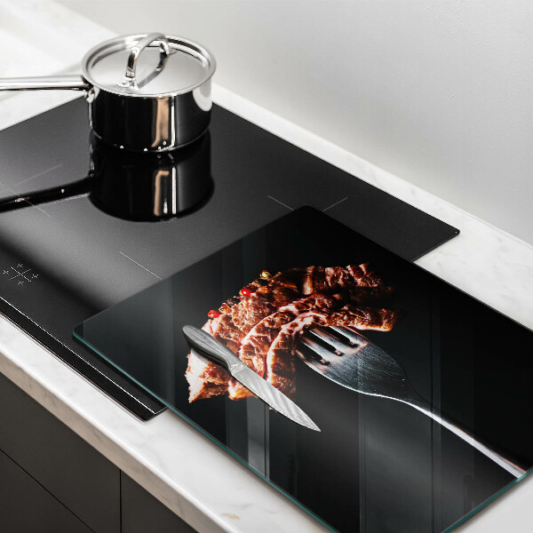 Tábua de corte de vidro Carne no garfo