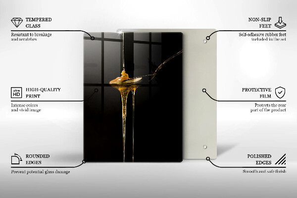 Tábua de cortar de vidro Uma colher de chá de mel