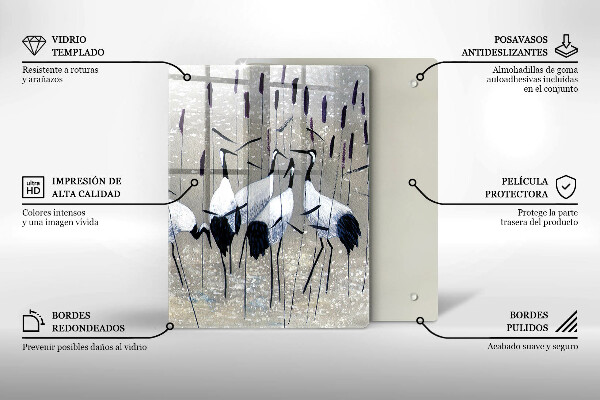 Tábua de cortar de vidro guindastes japoneses