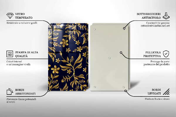 Tábua para cozinha Motivo de flor dourada