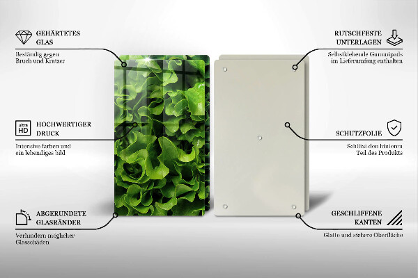 Tábua de cortar de vidro Folhas de alface verde