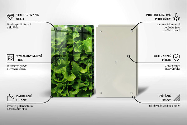 Tábua de cortar de vidro Folhas de alface verde