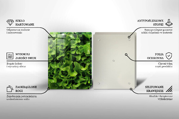 Tábua de cortar de vidro Folhas de alface verde