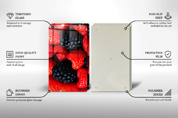 Tábua de corte de vidro Framboesas e amoras