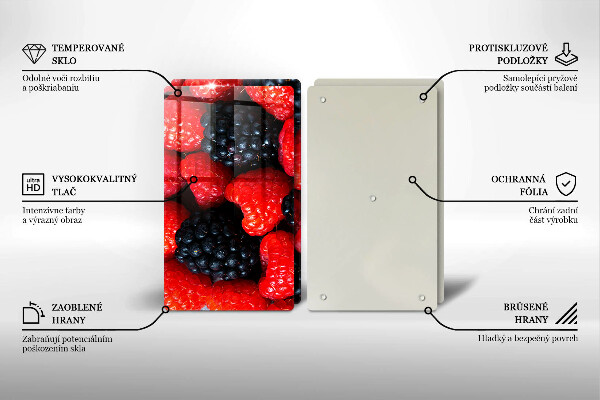 Tábua de corte de vidro Framboesas e amoras