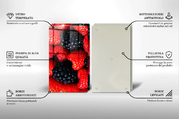 Tábua de corte de vidro Framboesas e amoras