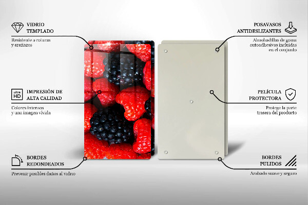 Tábua de corte de vidro Framboesas e amoras