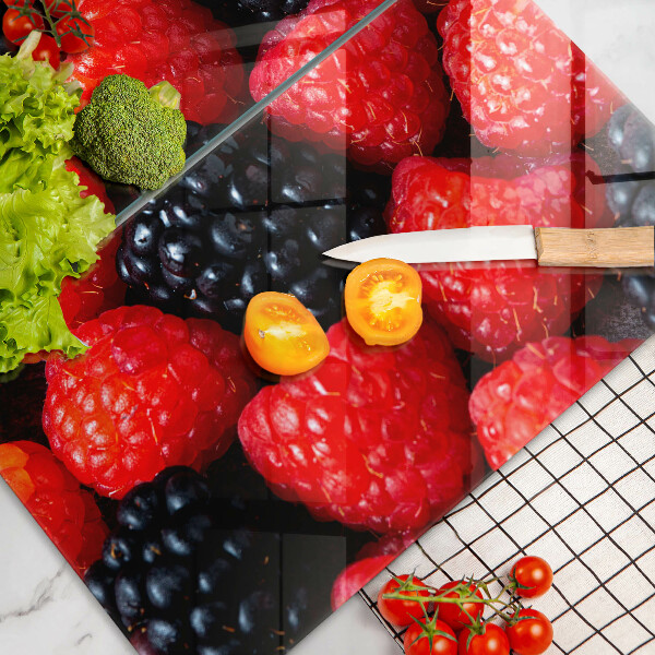 Tábua de corte de vidro Framboesas e amoras