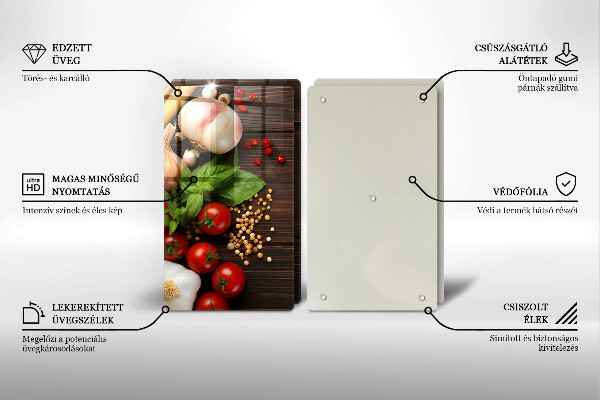 Tábua de cortar de vidro Vegetais na mesa