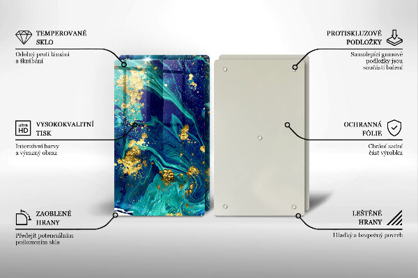 Tábua de vidro Abstração com ouro