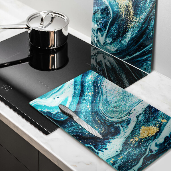 Tábua para cozinha Azul abstrato dourado