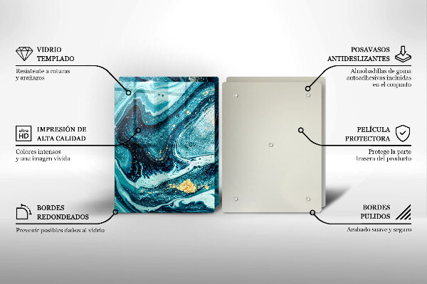 Tábua para cozinha Azul abstrato dourado