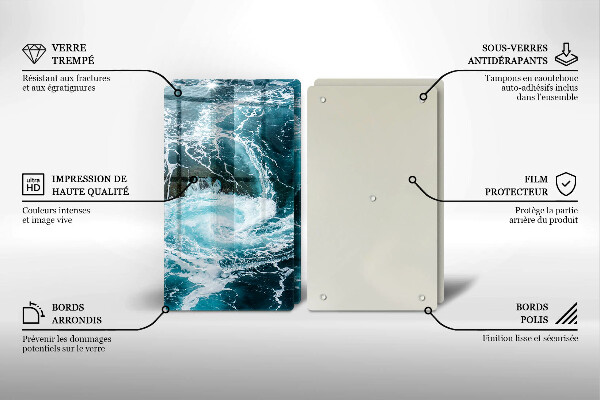 Tábua de cortar de vidro Ondas espumosas de água