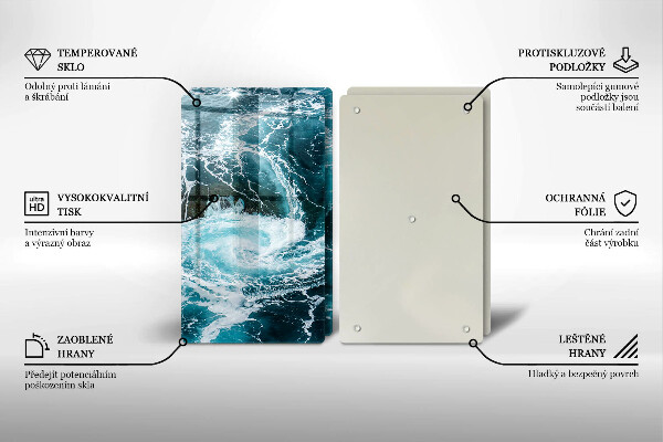 Tábua de cortar de vidro Ondas espumosas de água