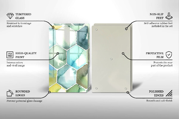 Tábua de vidro Hexágonos em aquarela