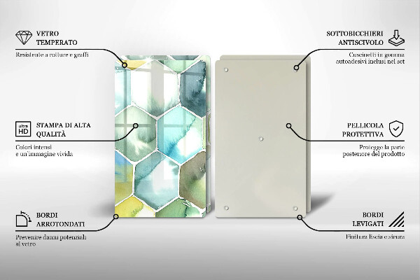 Tábua de vidro Hexágonos em aquarela