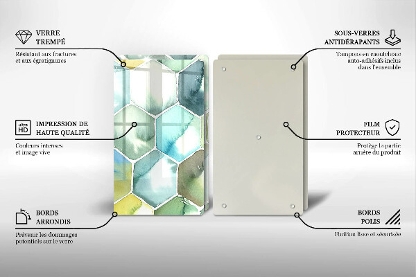 Tábua de vidro Hexágonos em aquarela