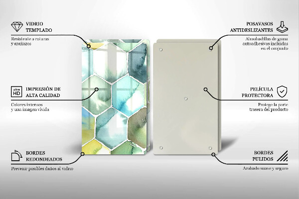 Tábua de vidro Hexágonos em aquarela