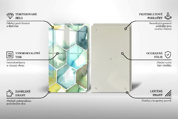 Tábua de vidro Hexágonos em aquarela