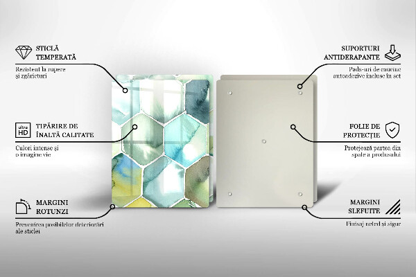 Tábua de vidro Hexágonos em aquarela