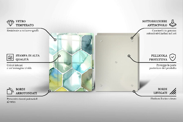 Tábua de vidro Hexágonos em aquarela