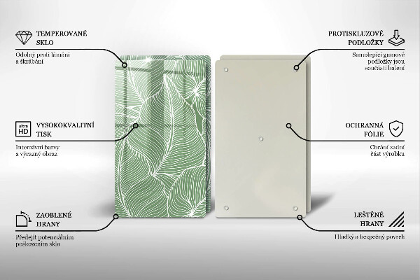 Tábua de cortar de vidro Folhas lineares