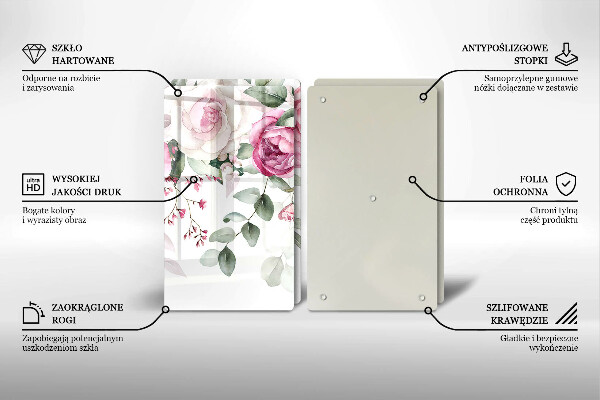 Tábua de vidro Rosas em aquarela