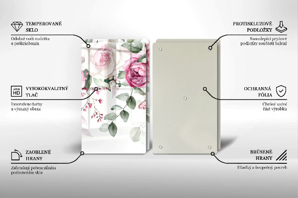 Tábua de vidro Rosas em aquarela