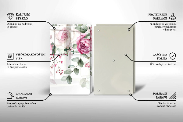 Tábua de vidro Rosas em aquarela