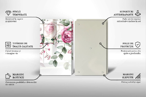 Tábua de vidro Rosas em aquarela