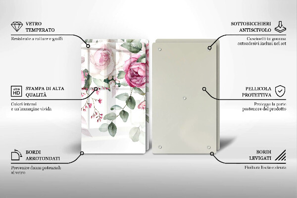 Tábua de vidro Rosas em aquarela