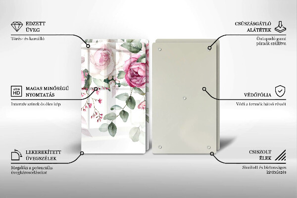 Tábua de vidro Rosas em aquarela