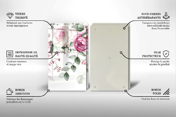 Tábua de vidro Rosas em aquarela