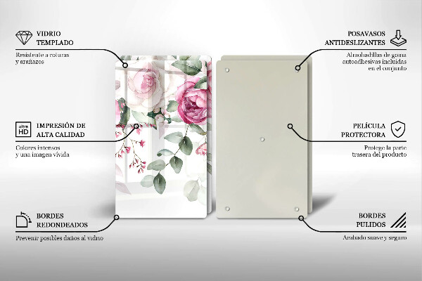 Tábua de vidro Rosas em aquarela