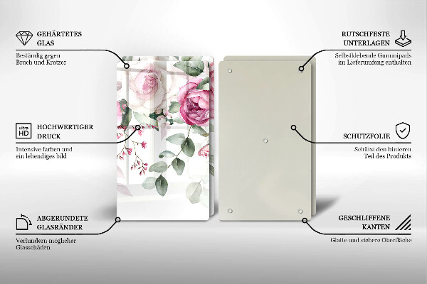 Tábua de vidro Rosas em aquarela