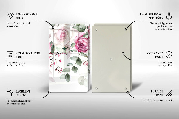 Tábua de vidro Rosas em aquarela