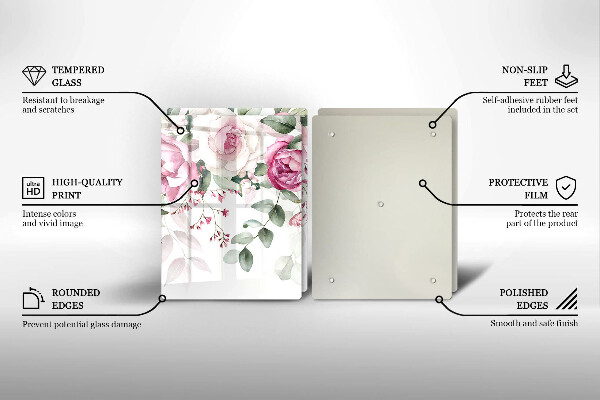 Tábua de vidro Rosas em aquarela