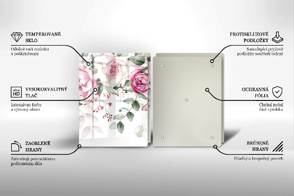 Tábua de vidro Rosas em aquarela