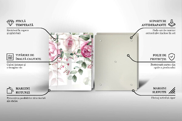 Tábua de vidro Rosas em aquarela