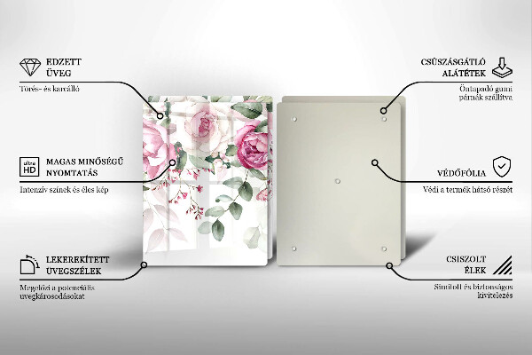 Tábua de vidro Rosas em aquarela