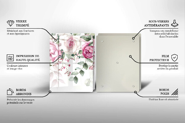 Tábua de vidro Rosas em aquarela