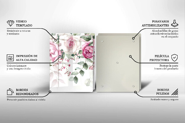 Tábua de vidro Rosas em aquarela