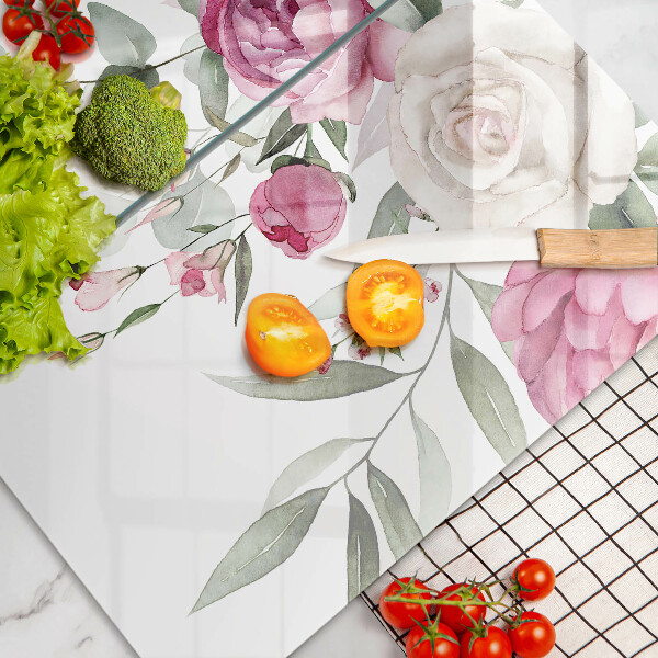 Tábua de vidro Rosas em aquarela