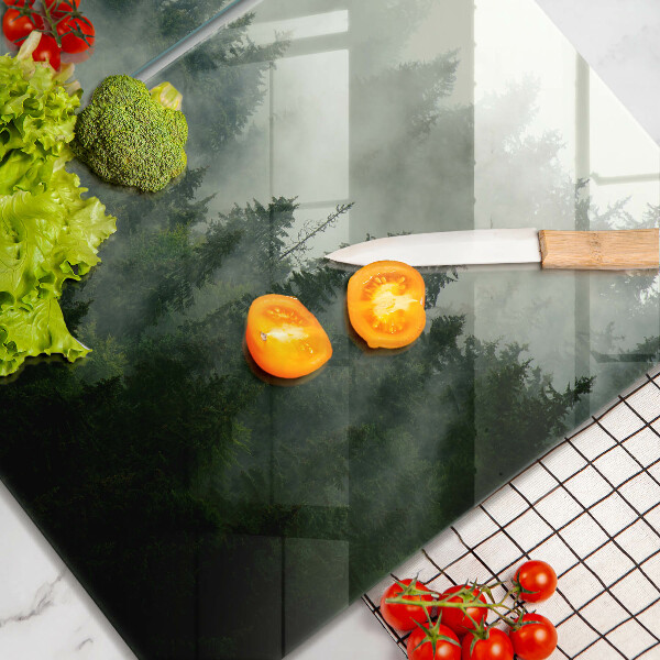 Tábua de corte de vidro Paisagem de floresta enevoada