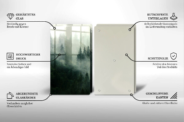 Tábua de corte de vidro Paisagem de floresta enevoada