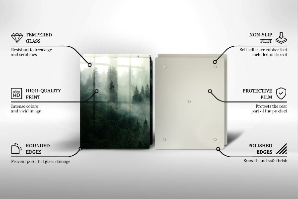 Tábua de corte de vidro Paisagem de floresta enevoada