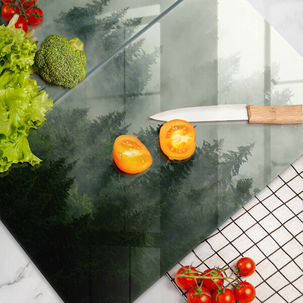 Tábua de corte de vidro Paisagem de floresta enevoada