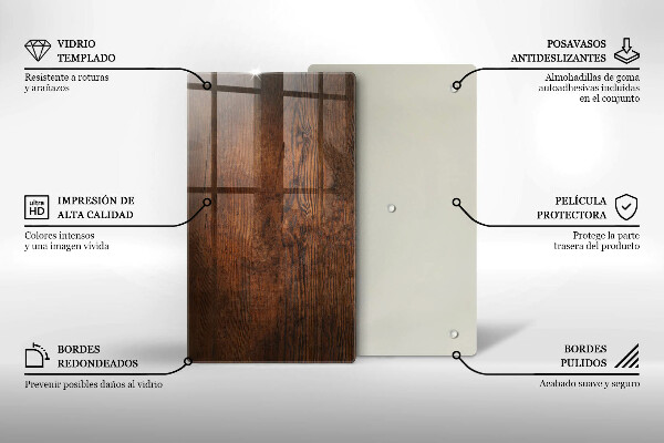 Tábua de corte de vidro Placa de madeira escura