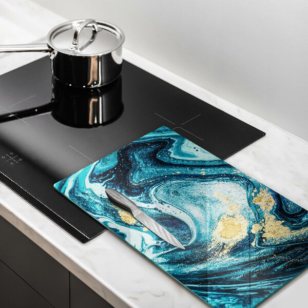 Tábua de cortar de vidro Azul abstrato dourado