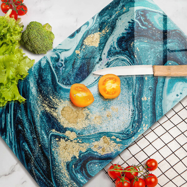 Tábua de cortar de vidro Azul abstrato dourado